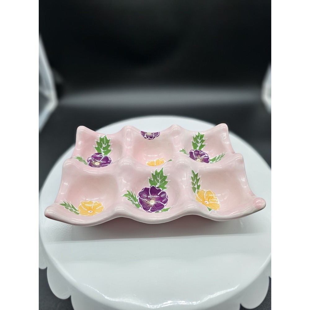 Vintage Pink Ceramic Egg Holder‎ By Ganz Painted Flowers Easter Spring